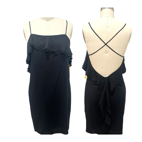 Alice + Olivia Black Tiered Ruffle Silk Blend Mini Dress Size Medium NWT - Picture 1 of 10